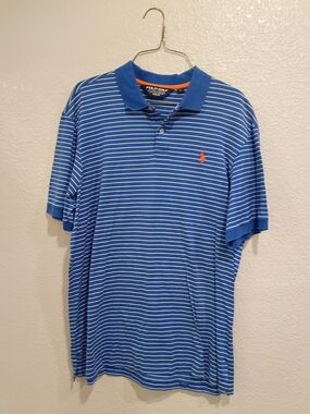 Ralph Lauren Blue and White Striped Polo with Orange Pony